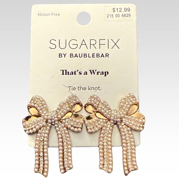 NWT Sugarfix by BAUBLEBAR That's a Wrap Tie the Knot Pearl Bow Earrings - Picture 1 of 3